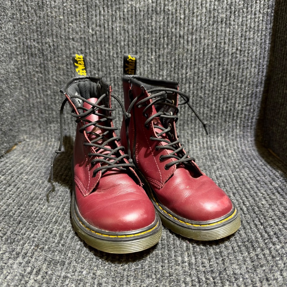 Dr Martens 1460 J Boots Women 3 Cherry Red Leather Side Zip Combat 8-Eyelet